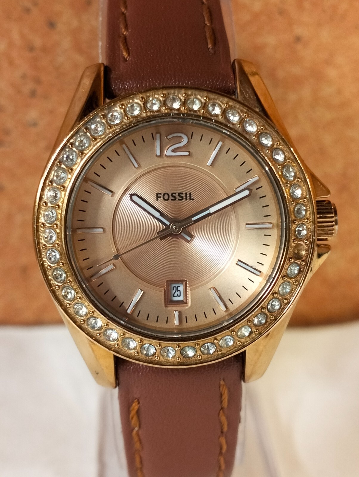 FOSSIL QUARTZ ROSE GOLD DIAL ES2889 WOMEN’S FULL WORKING CONDITION VINTAGE WATCH