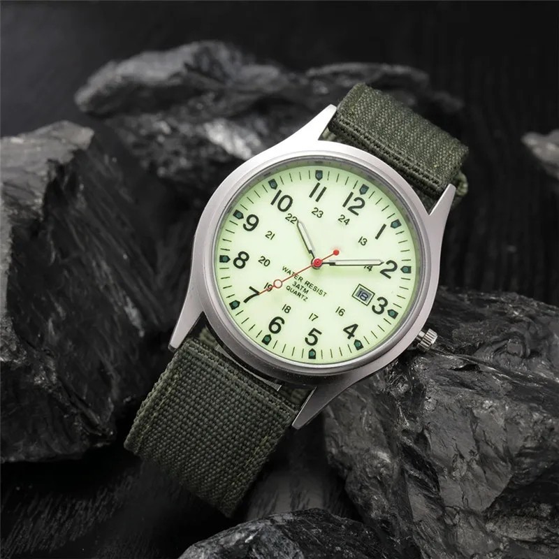 Army Field Watch Gift Men Luminous 24 Hour Nylon Strap Quartz Sport