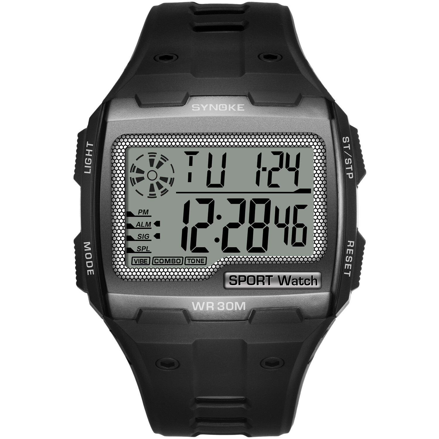 Waterproof Men Sports Watch Multifunctional Large Screen LED Display Wristwatch