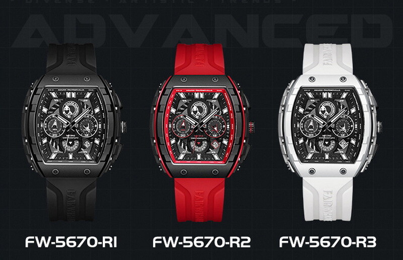 MARK FAIRWHALE Tonneau Luminous Multifunction Chronograph Calendar Quartz Watch