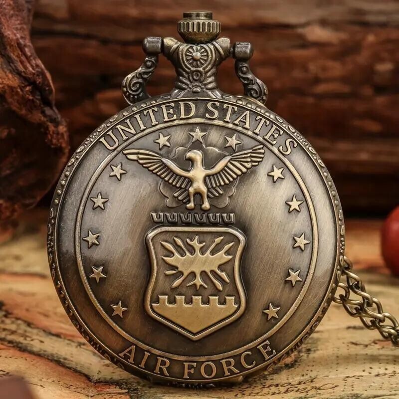 Reloj bolsillo analógico cuarzo bronce antiguo Fuerza Aérea EE. UU cadena regalo