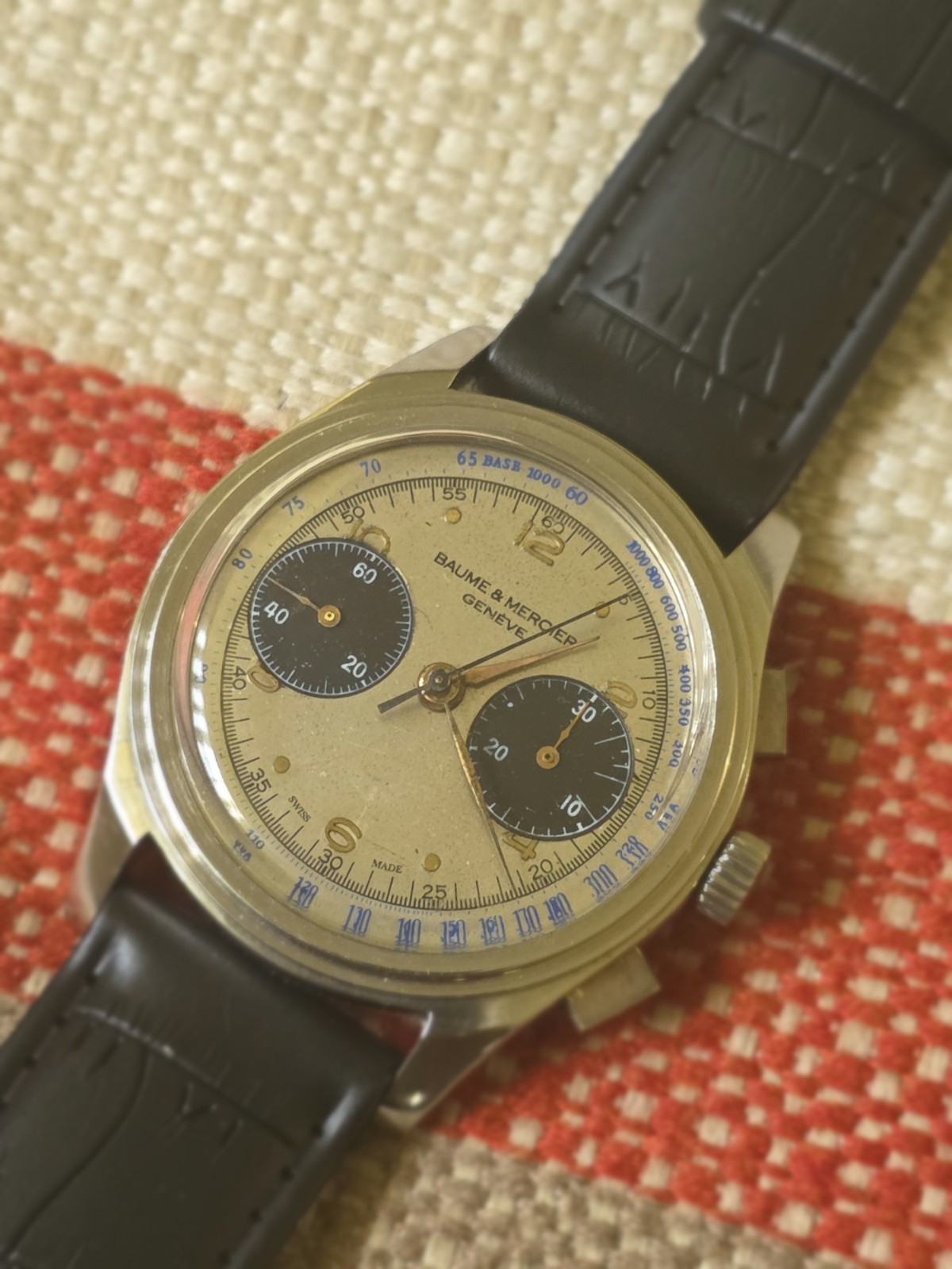 Baume & Mercier Chronograph Watch Landeron 148 Manual Chronograph Rare SERVICED