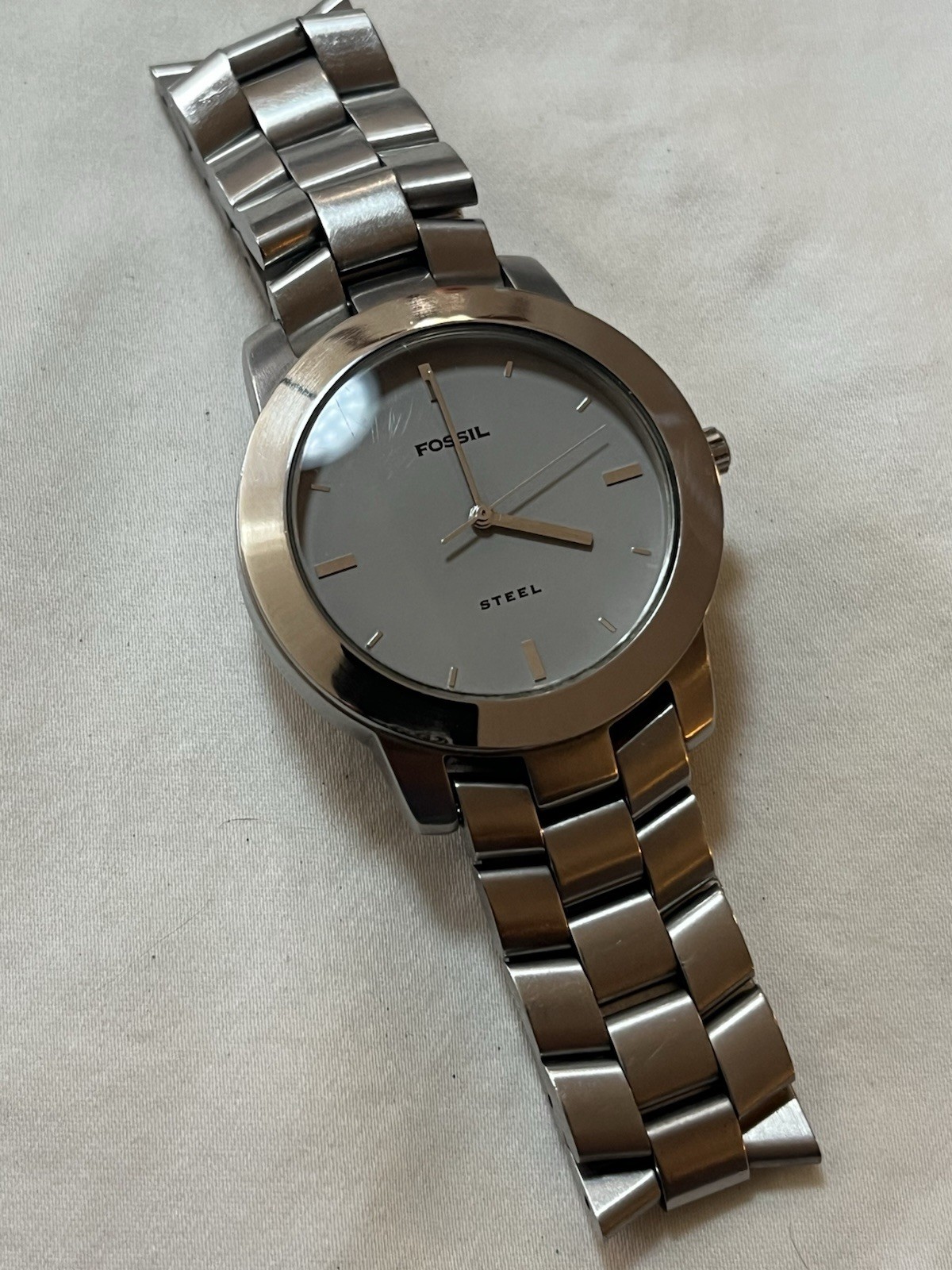 Fossil Arkitekt Quartz Watch, Silver Dial, Stainless Bracelet, 37.5mm