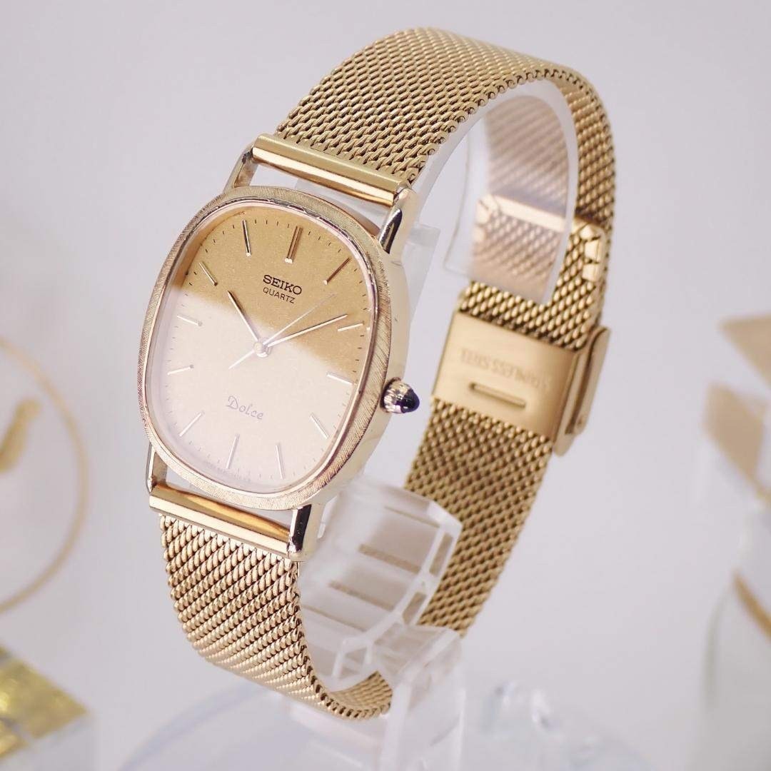 SEIKO Dolce 6030-5410 Quartz Unisex Watch Gold Oval 1981 New Battery Japan