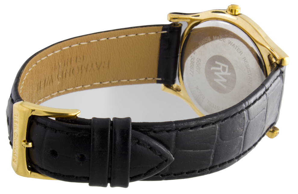 Raymond Weil Men’s Gold-tone Case Black Dial Alligator Leather Band Quartz Watch