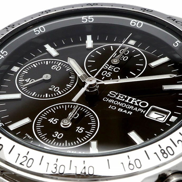 SEIKO Chronograph SND367PC Black Silver Men’s Watch New in Box