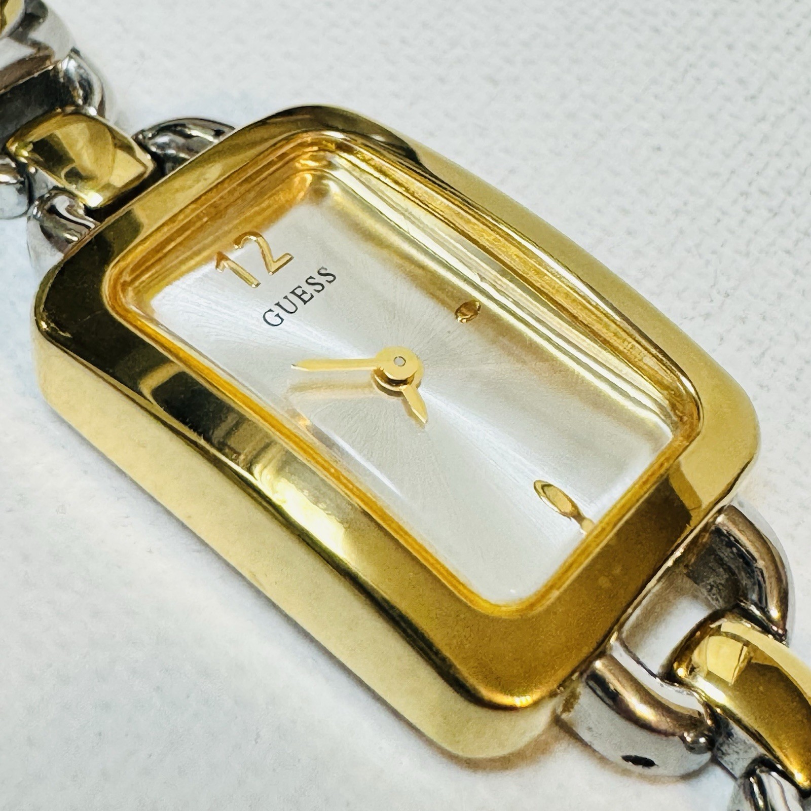 Vintage Guess Women’s Two Tone Rectangle Watch Gold Silver Logo Bracelet G66520L