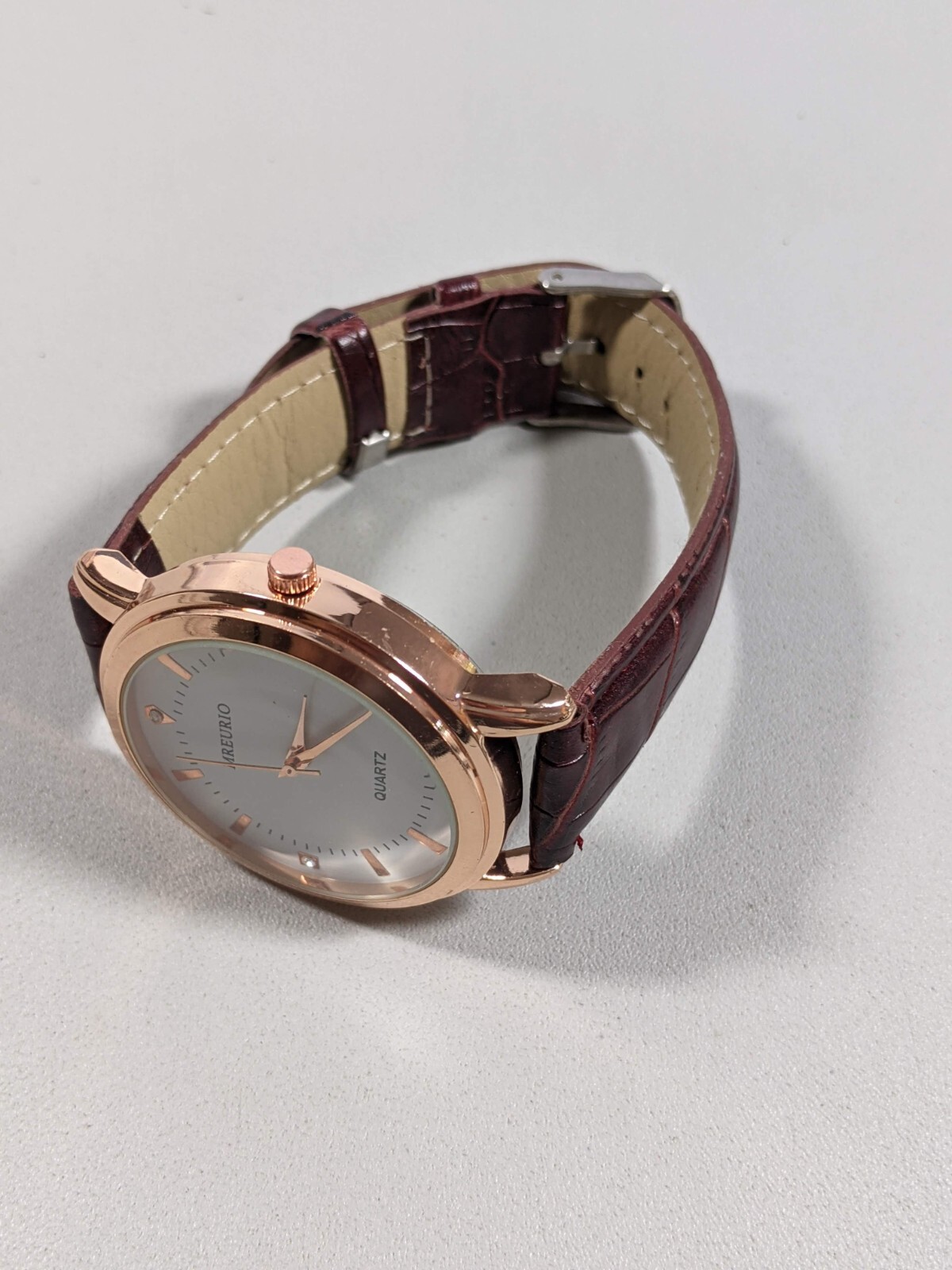 Mreurio White Dial Round Gold Tone Case 40 mm Brown Leather Band Watch
