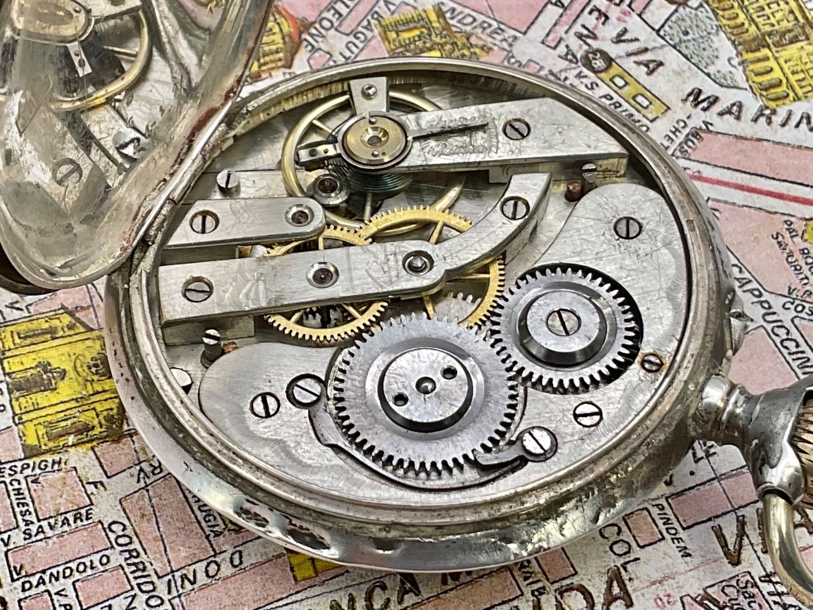 Silver Pocket Watch Cylinder Escapement Decorated Dial 1890 Watch