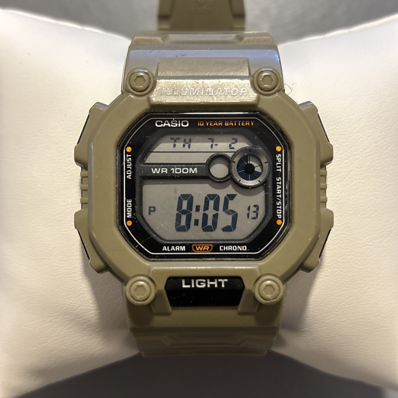 Casio Illuminator Digital Watch W-737H Military Khaki Tan WR 100m – Works!