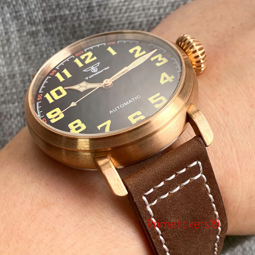 Tandorio 46.5mm Real CUSN8 Big Bronze Automatic Men Watch Sapphire NH35A PT5000