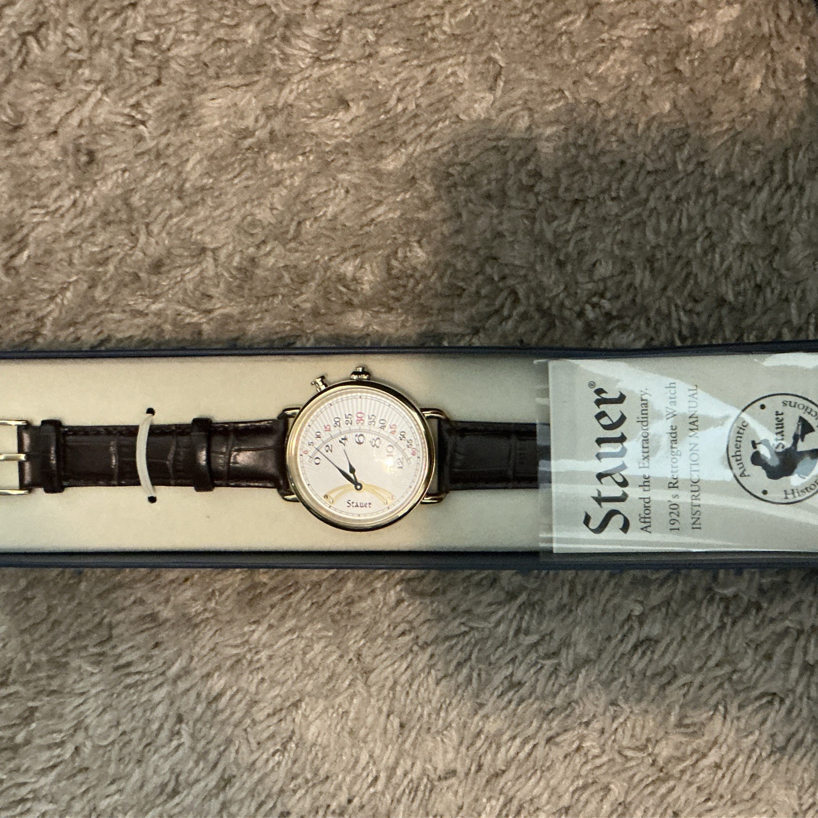 With Box And Papers In The Box Stauer 1920s Retrograde Mens Watch