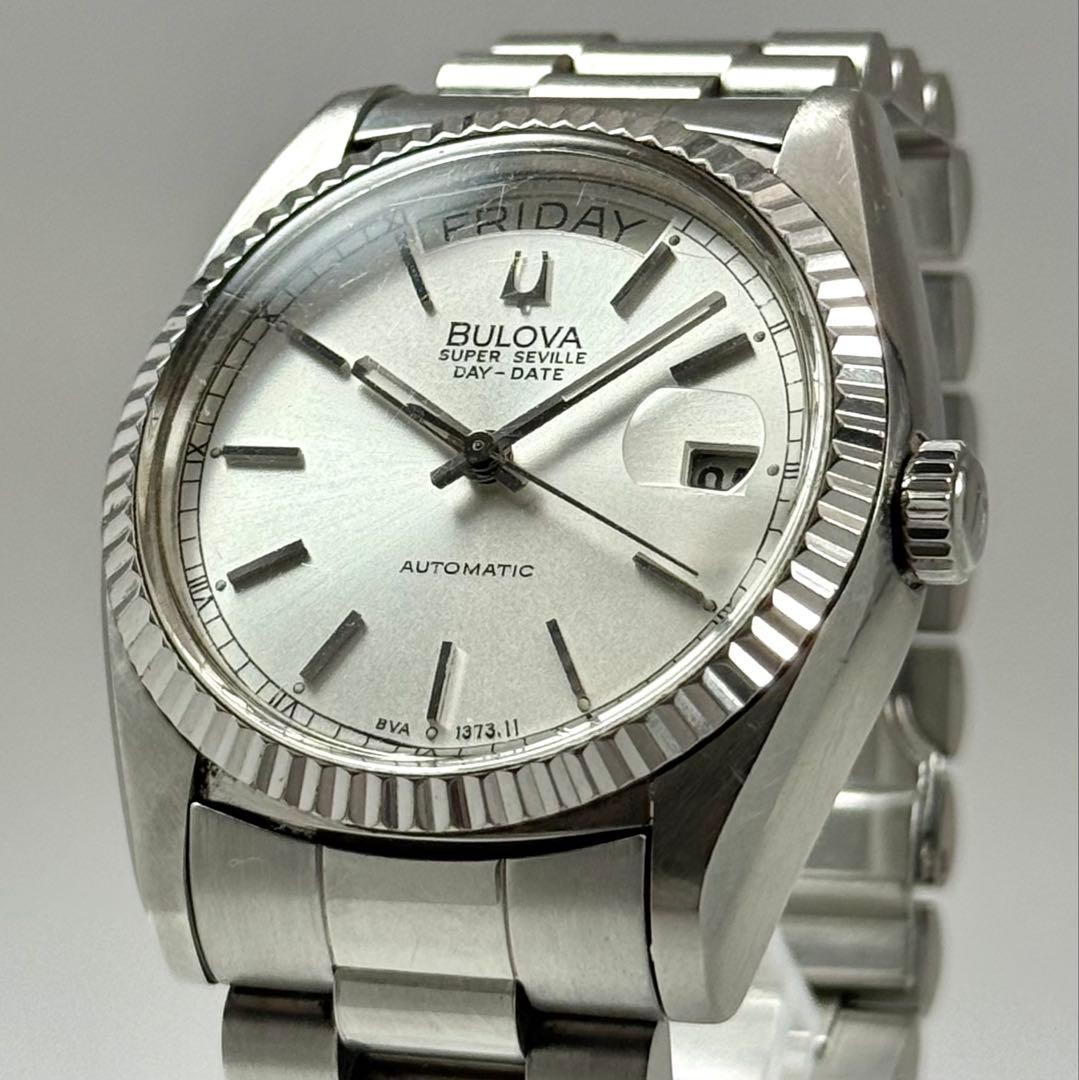 Bulova Super Seville 4410101 Day-Date Automatic Silver Mens Watch Japan 0715496