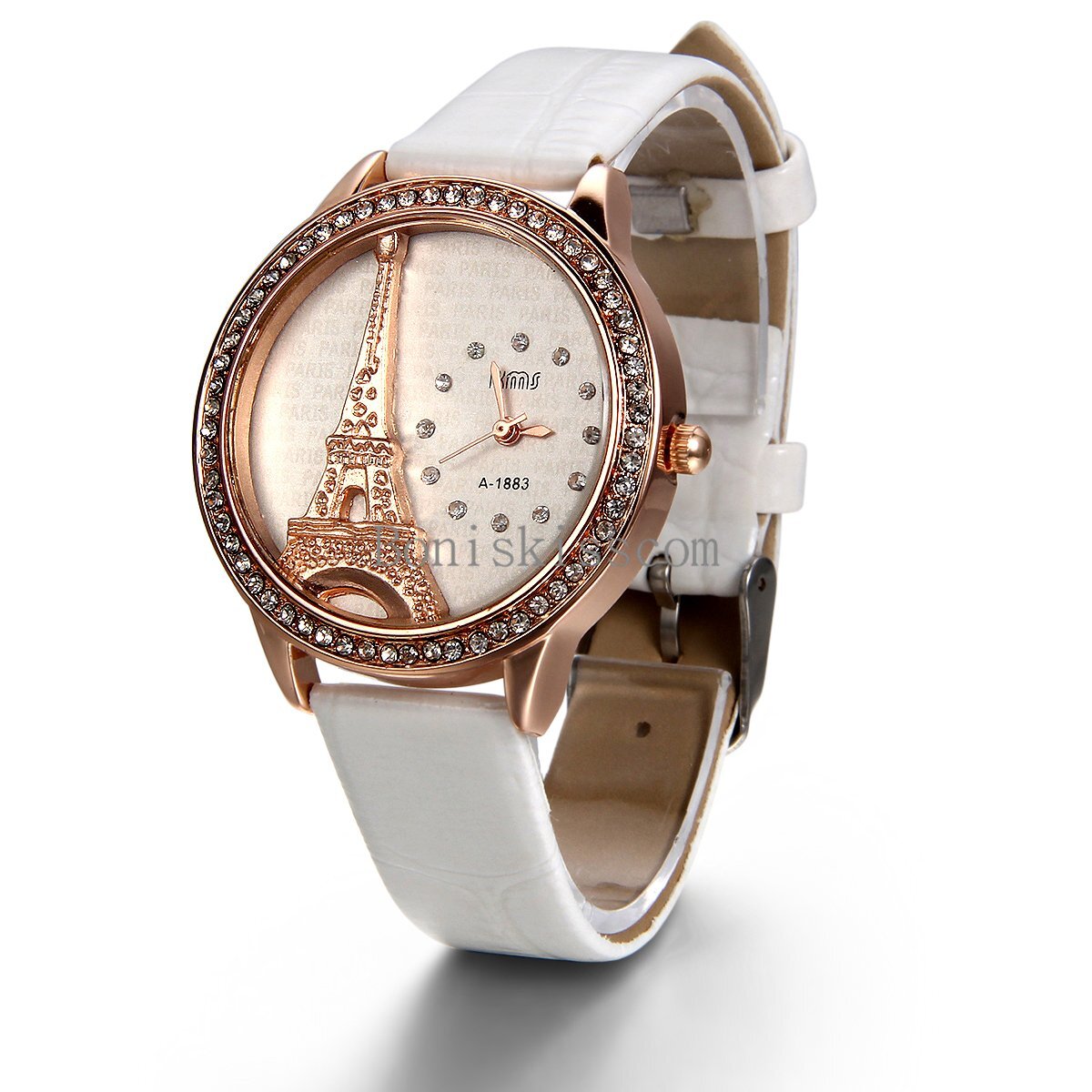 Leather Band Round Quartz Analog Paris Eiffel Tower Casual Ladies Wrist Watch