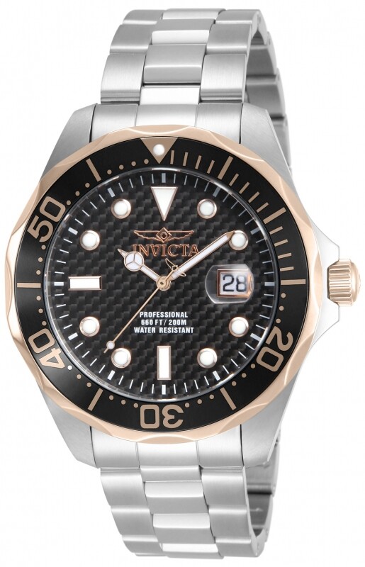 Invicta Men’s Pro Diver Black Carbon Fiber Dial Stainless Steel Watch 12567