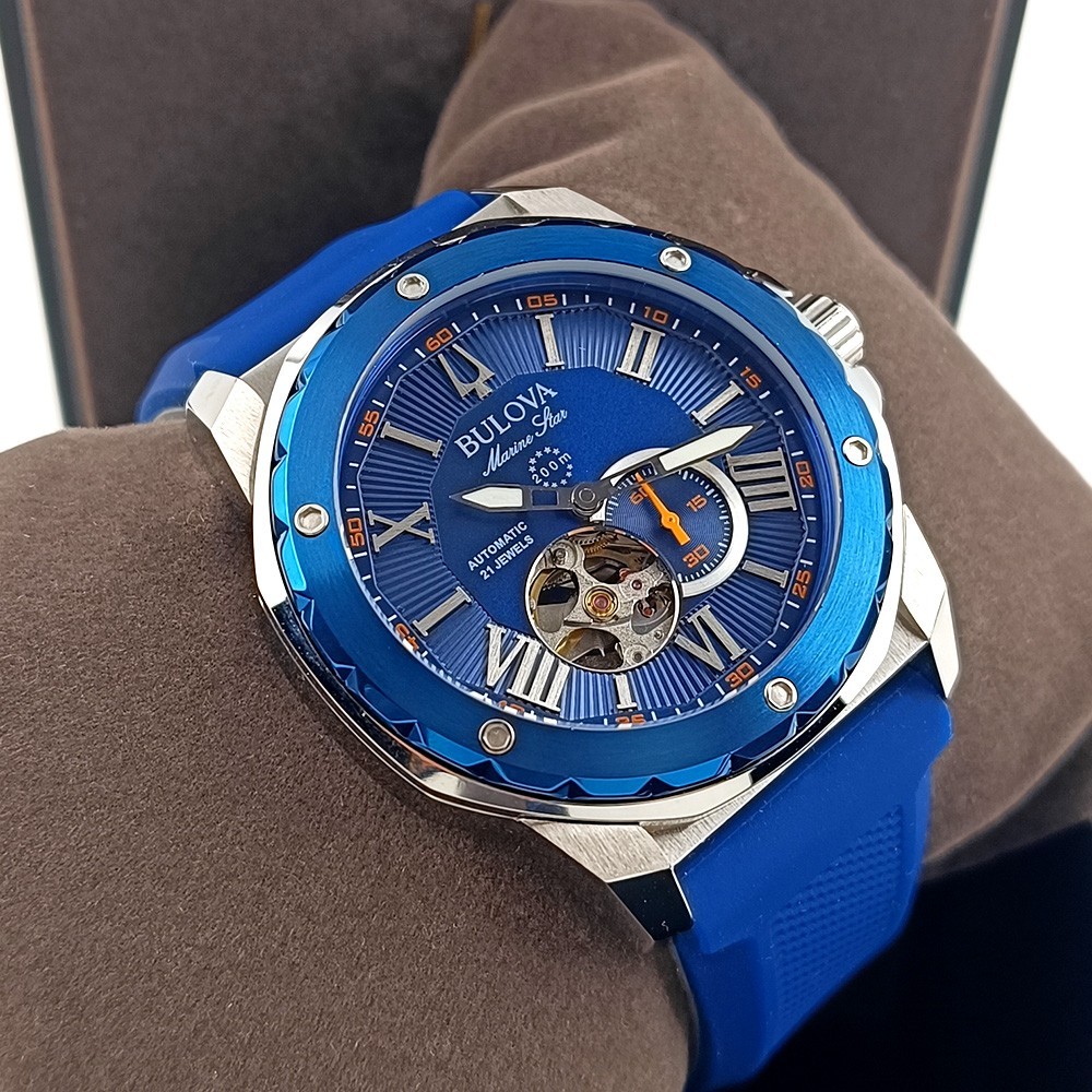 Bulova Marine Star 98A303 Blue Dial Rubber Strap Automatic Men’s Watch 44 mm