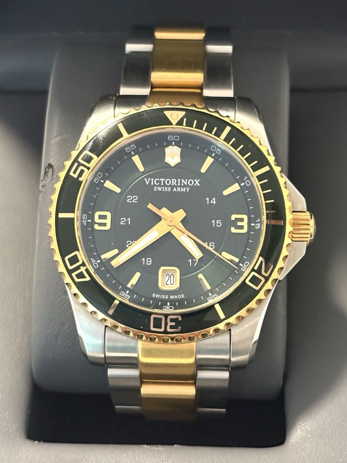 Victorinox Swiss Army Maverick GS Mens Watch 241605 Green Dial Two Tone Steel