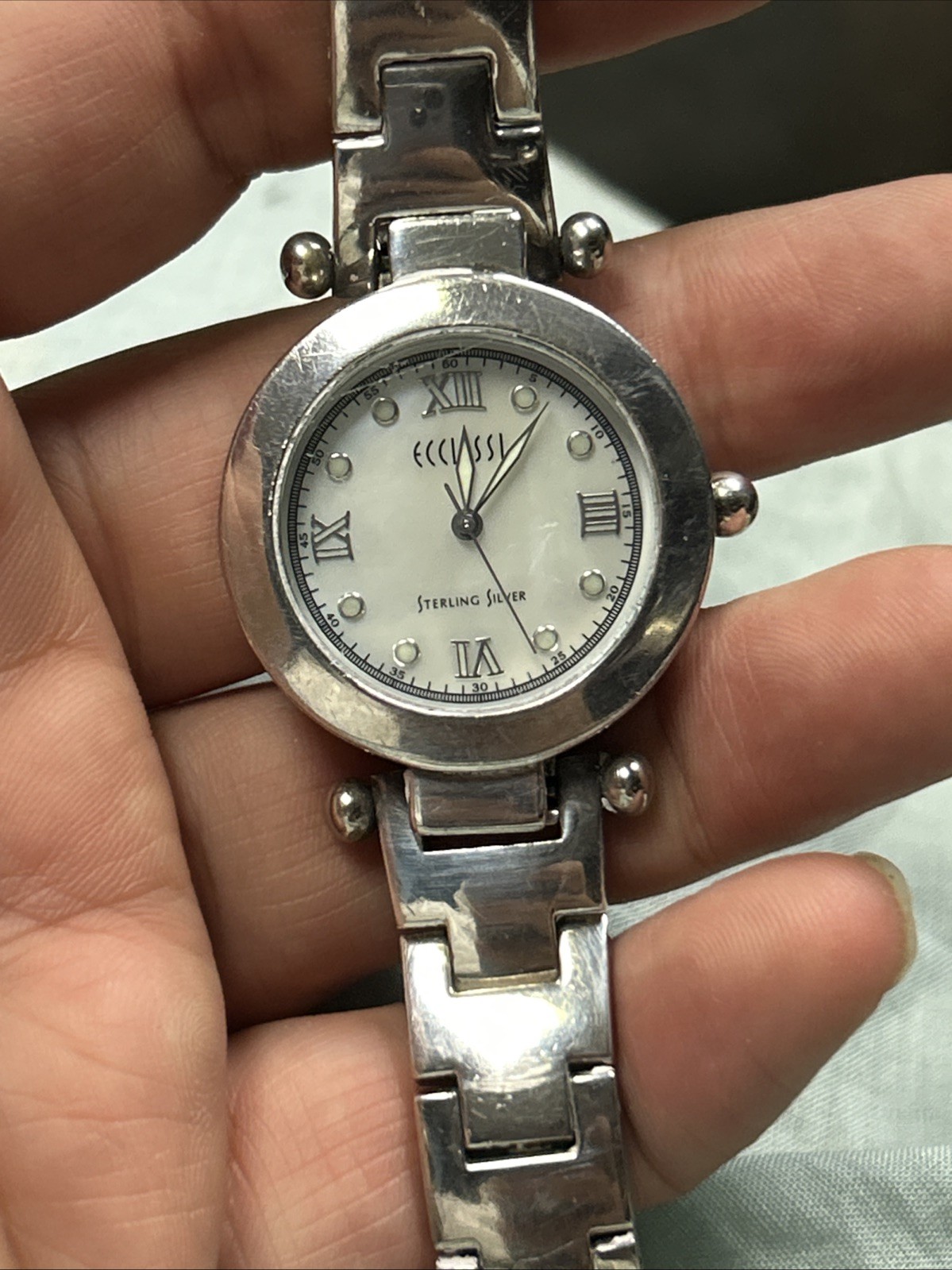 Solid 925 Ecclissi Sterling SilverWatchMother Of Pearl Dial Need Battery As Is