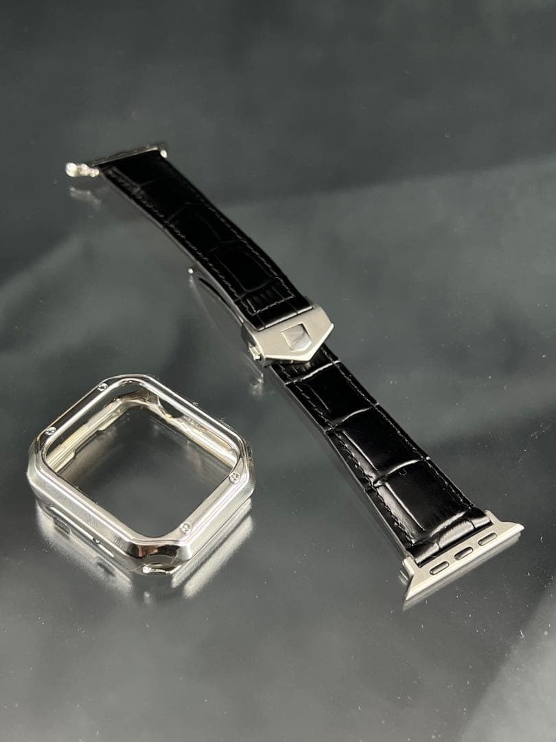 Apple Watch TPU Chrome Case Genuine Leather Belt Set