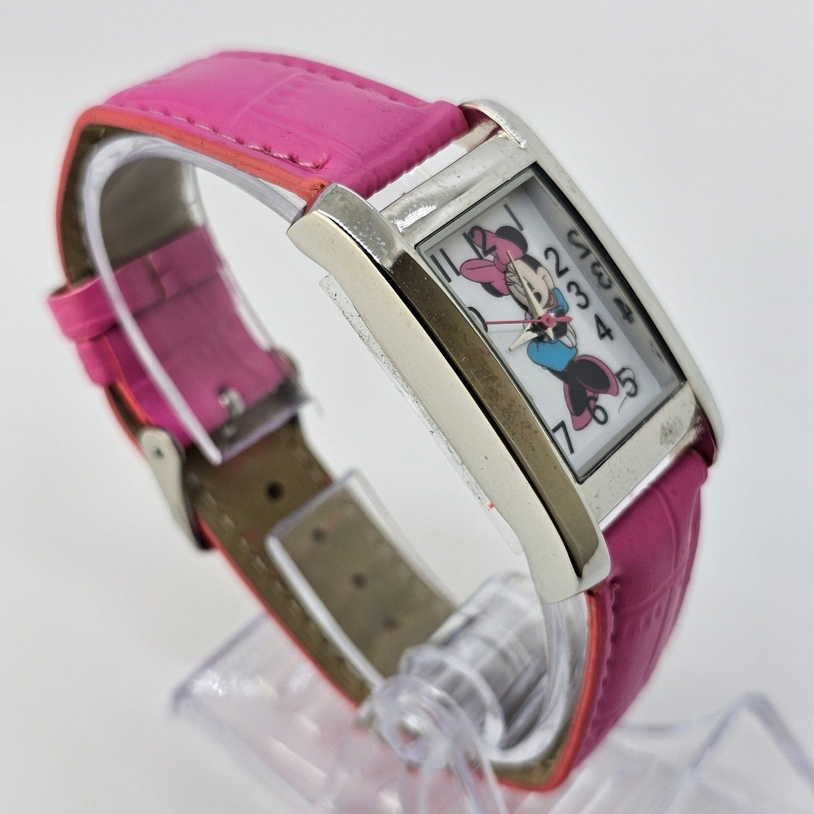 Minnie Mouse Women’s Watch 26MM White Dial Pink Leather Band Straps New Battery