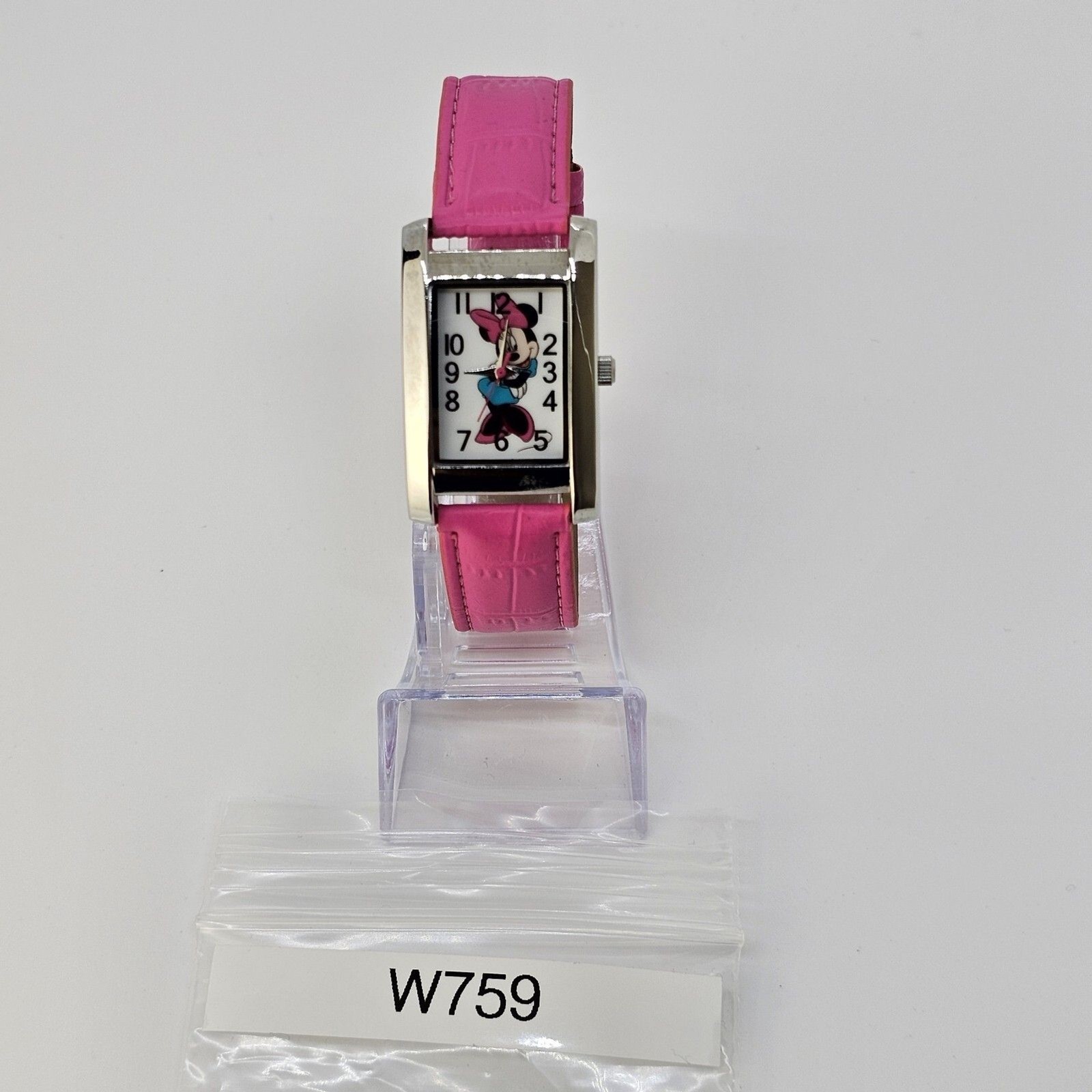 Minnie Mouse Women’s Watch 26MM White Dial Pink Leather Band Straps New Battery