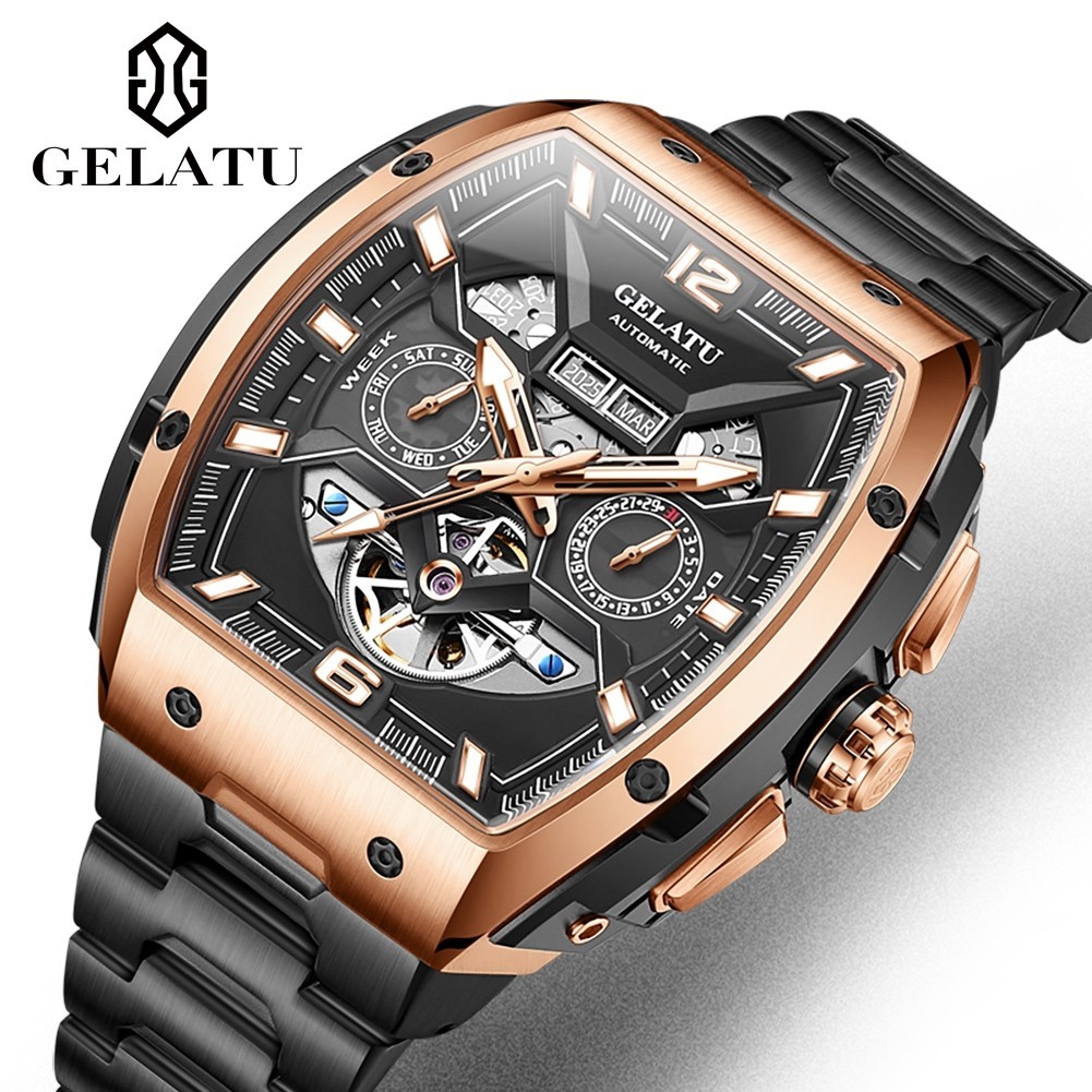 GELATU Men’s Full Automatic Mechanical Watch, Sapphire Mirror, Complete Calendar