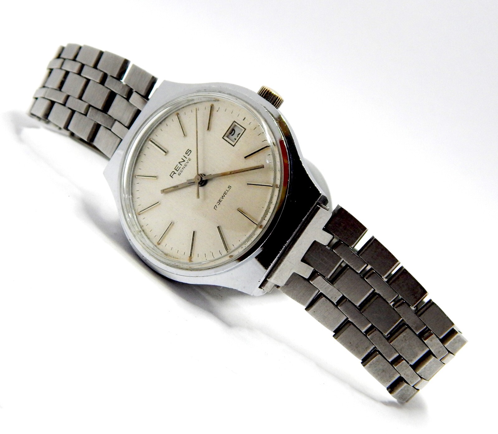 Watch RENIS Geneve 17 Jewels Hand Winding Case Steel Circa 1970 Men 37mm Working