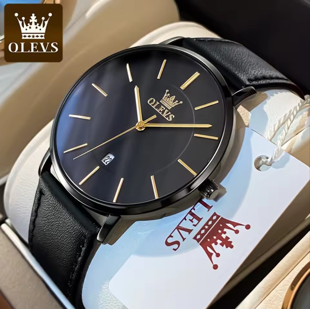 OLEVS 5869 Men’s Watches Leather Strap Waterproof Auto Date Man Watch Fashion…