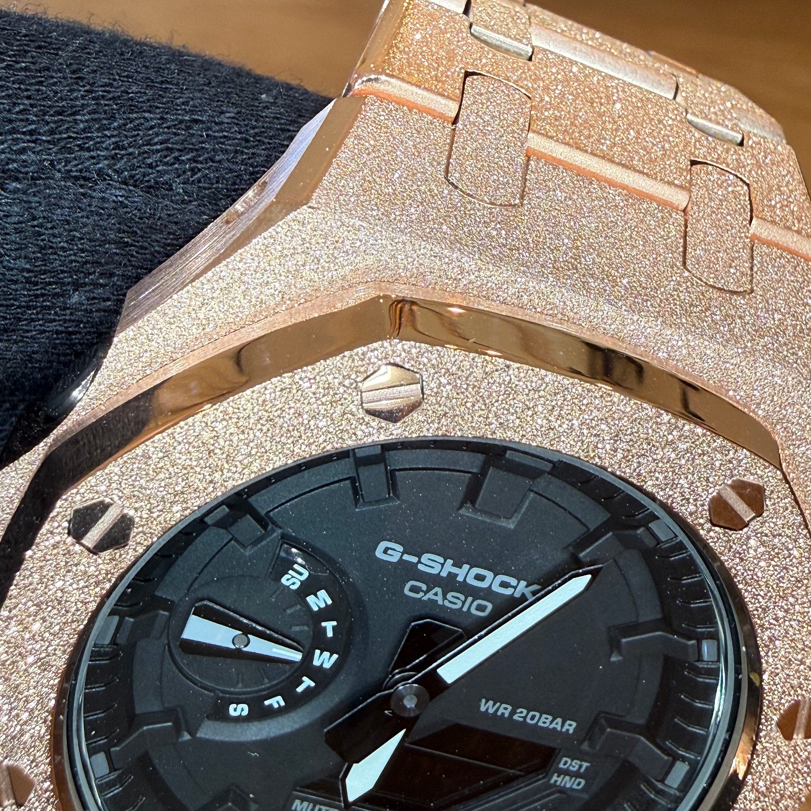 Modded Authentic Casio Rose Gold G Shock GA2100 Frosted Metal Texture Watch