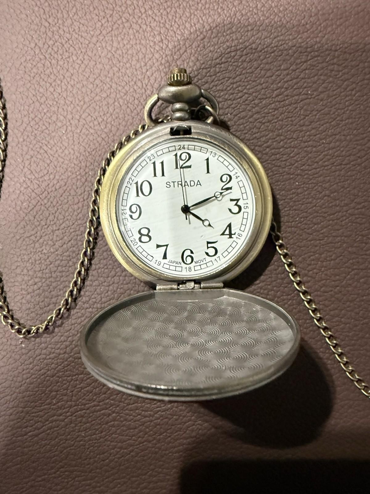 Strada Pocket Watch Necklace Rainbow Flower Cover Japan Movt Pendant