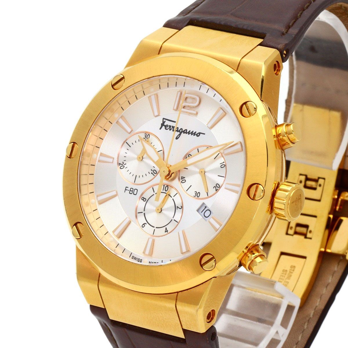 Salvatore Ferragamo SFEX00419 Round Face Wristwatch SS Leather Men’s Used