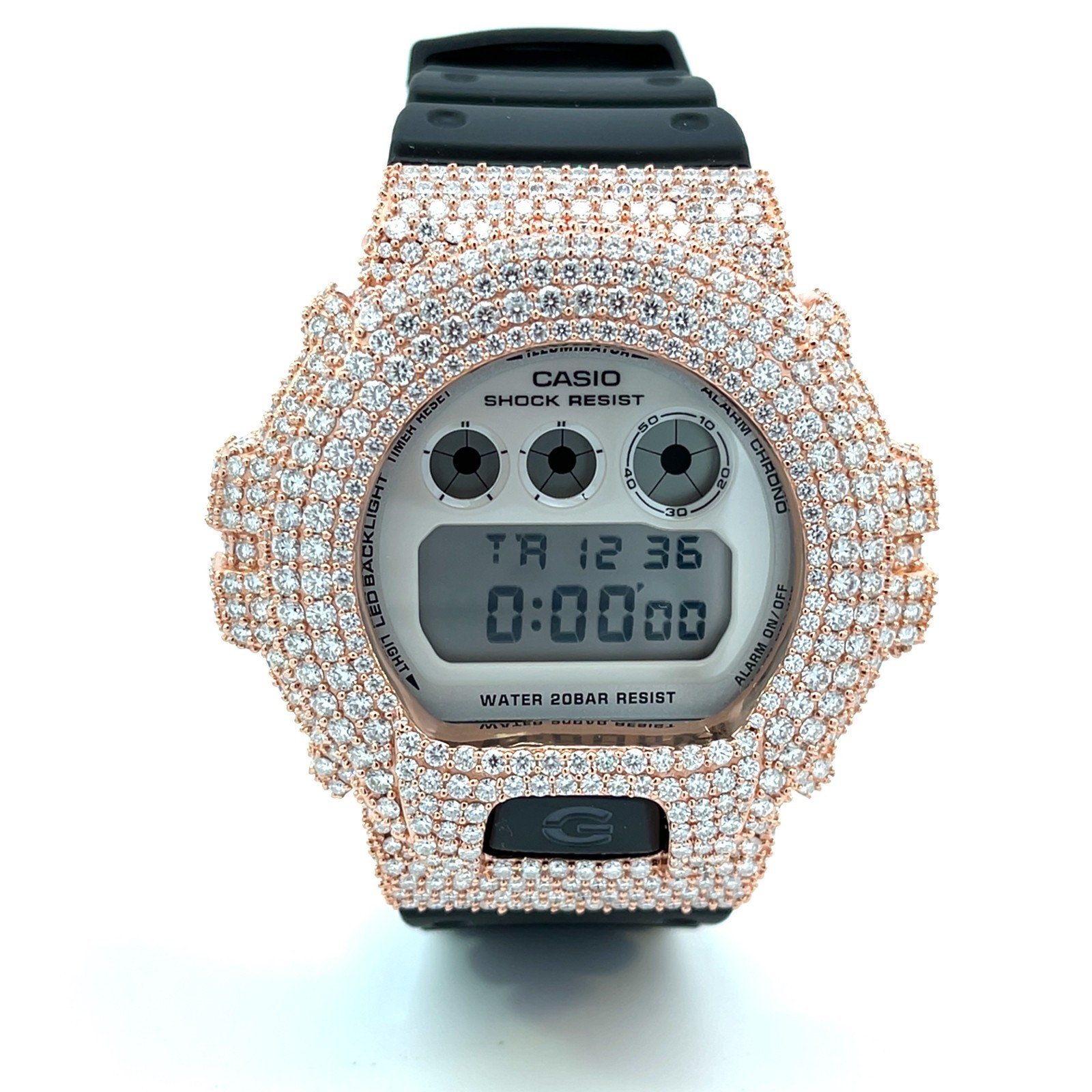 Moissanite Iced Out G-SHOCK DW-6900 Watch – D Color, Flawless Clarity