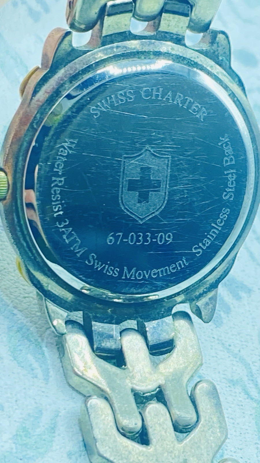 Swiss Charter BLUE DIAL Round Gold Silver Tone Swiss Movement 67-033-09 . Works