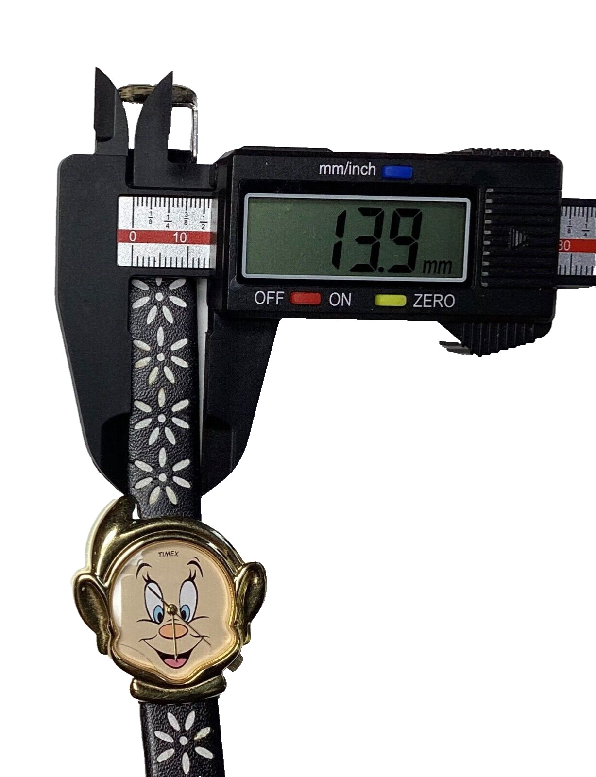 Timex Disney Dopey Head Watch Black White Flower Cut-Out Band New Battery