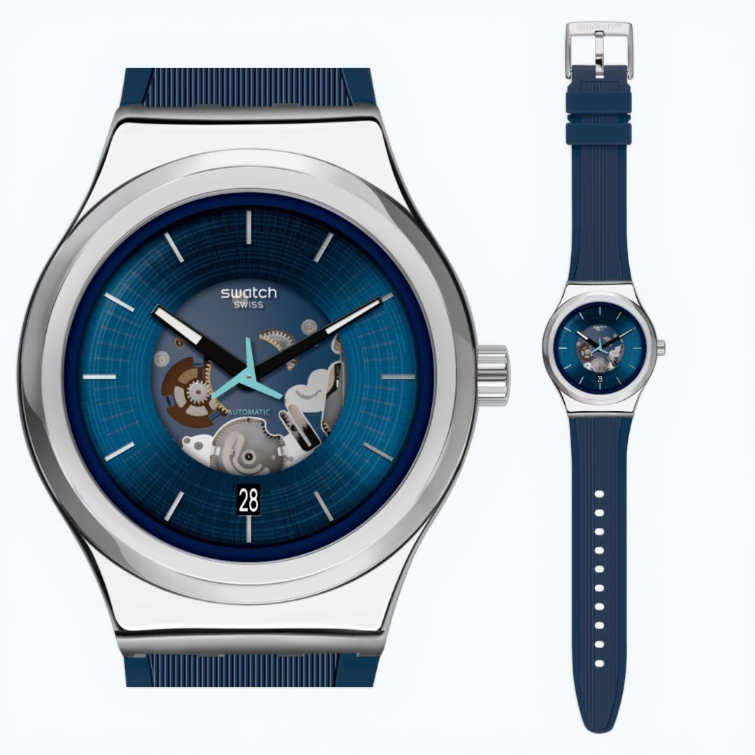 Swatch Irony Blurang Automatic Skeleton Quartz Watch Sistem51 Model YIS430 New