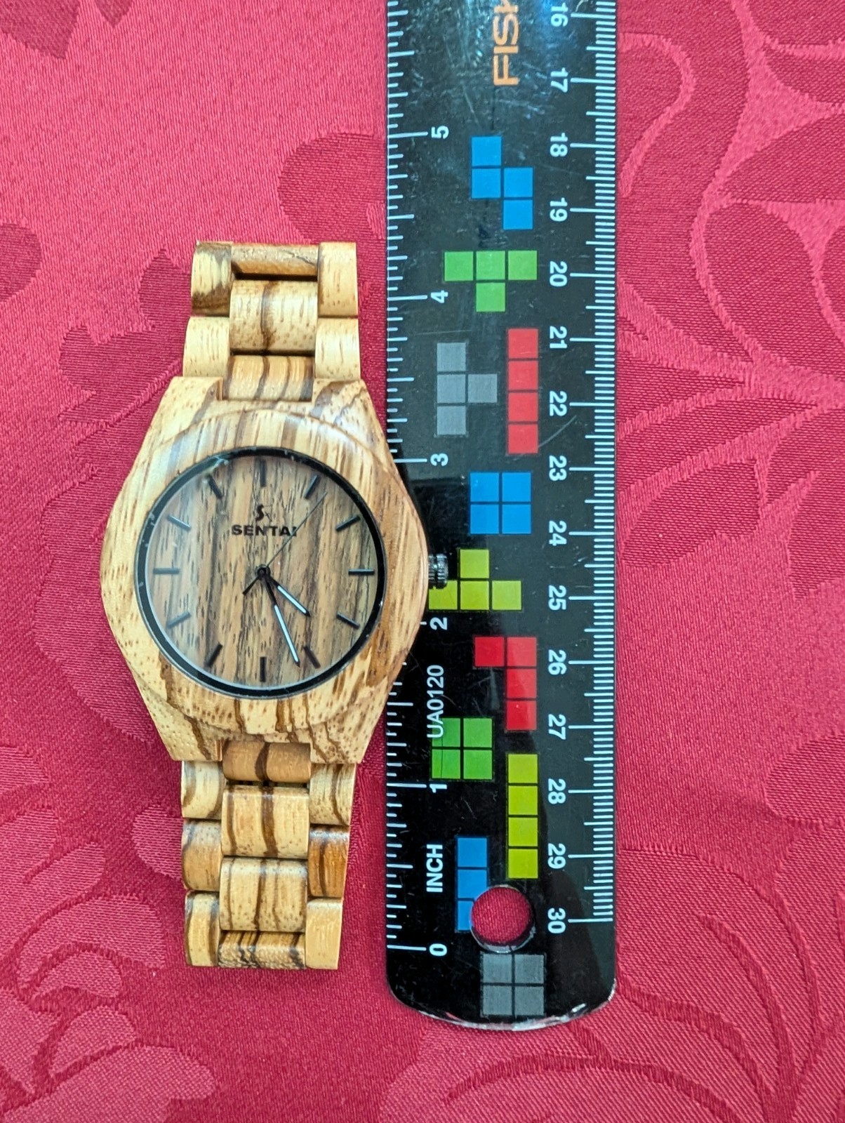 SENTAI Wood Grain Analog Quartz Wristwatch Brown Wood Bracelet Untested