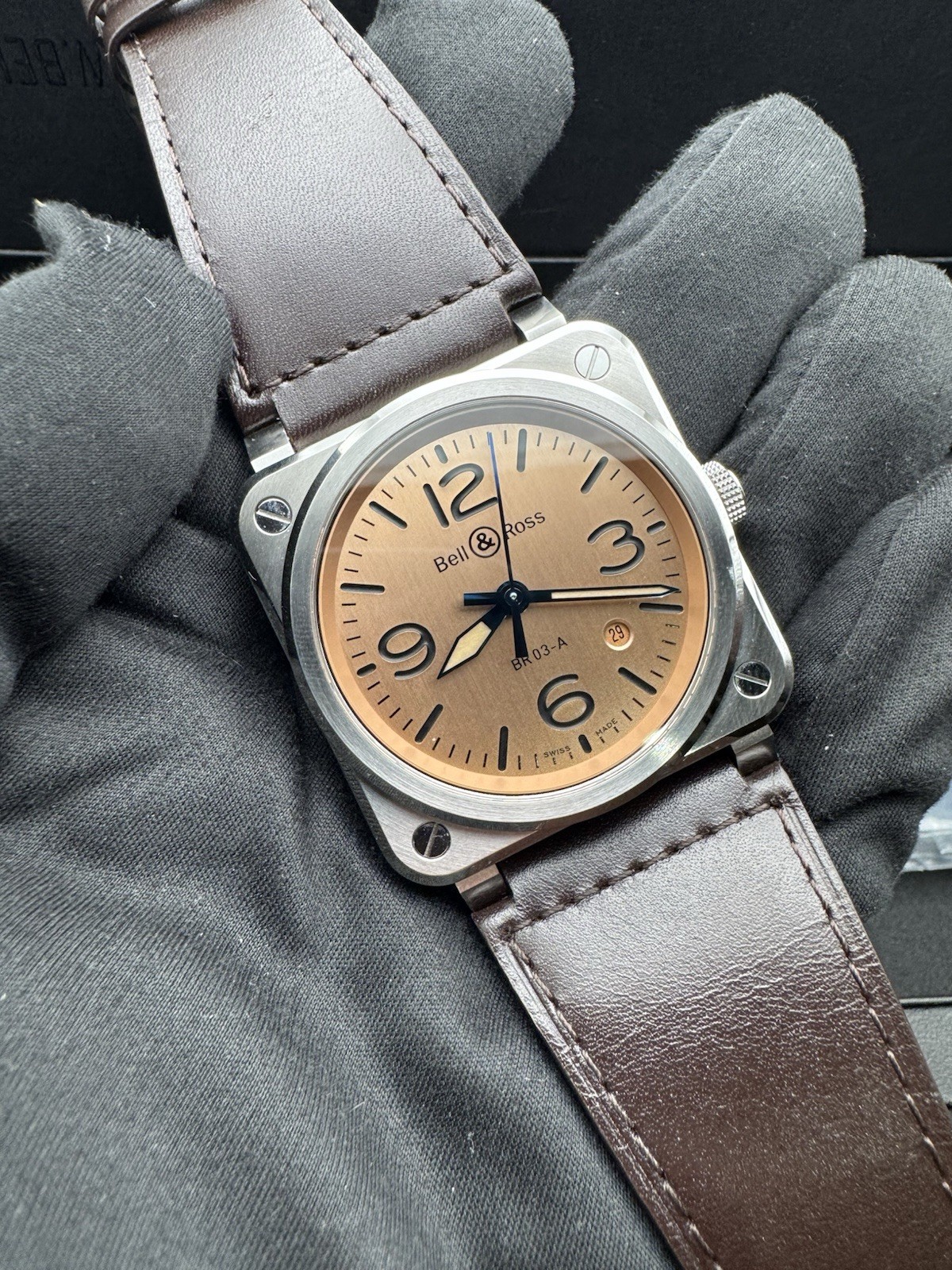 Bell and Ross BR 03 Auto Copper Dial Brown Strap Men’s BRO3A-GB-ST/SCA Full Set