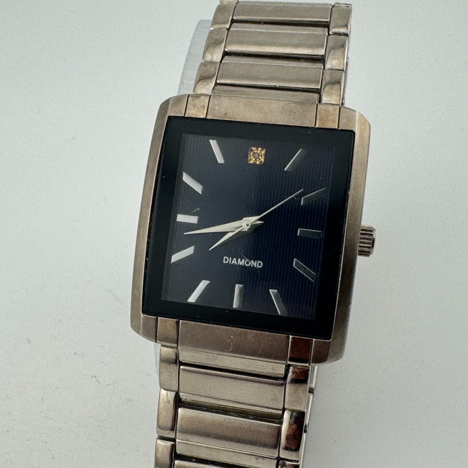 Allude Quartz Watch Men Silver Blue Rectangle Diamond Analog New Battery 8.25″