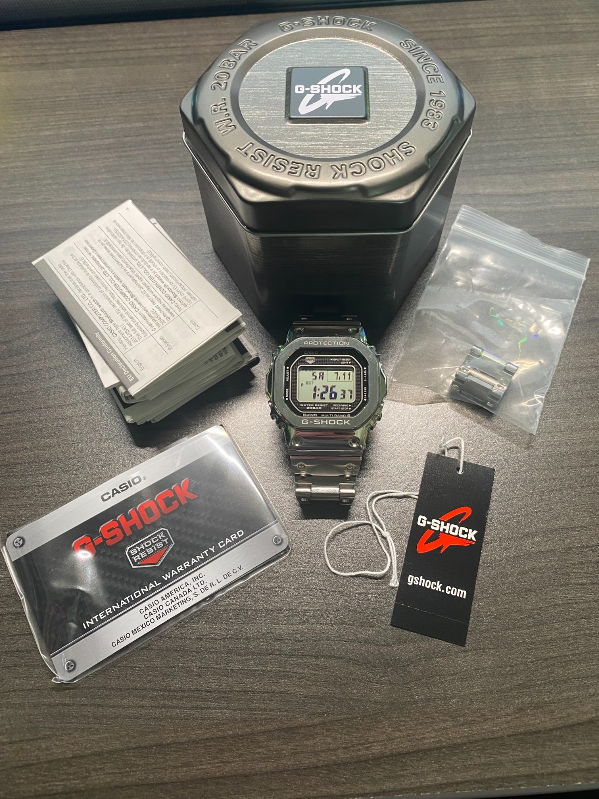 Casio G-Shock GMW-B5000D-1 Full Metal Solar Bluetooth Watch Box Papers Links