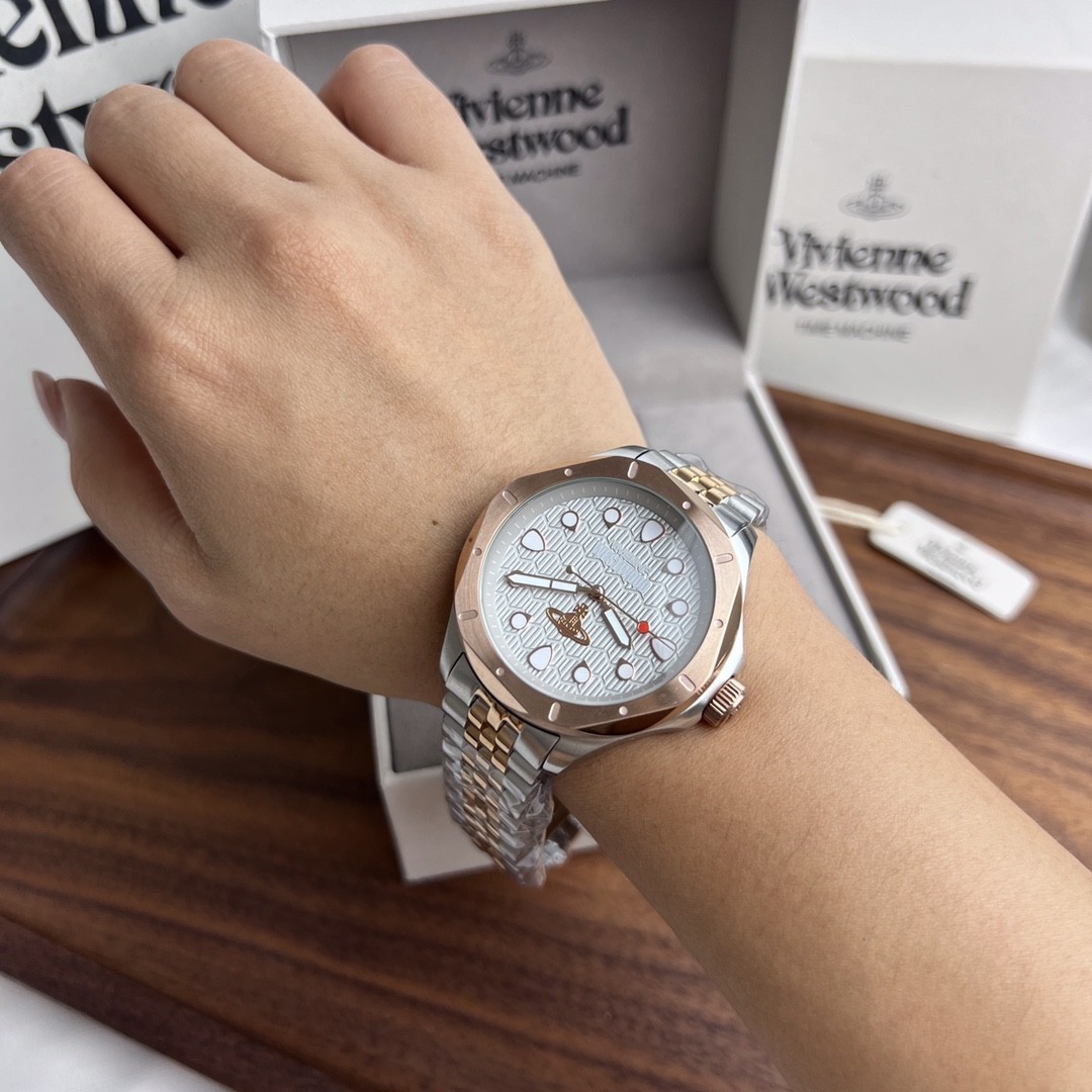 VIVIENNE vv219 White Dial Rose interlaced gold watch strap Quartz Watch