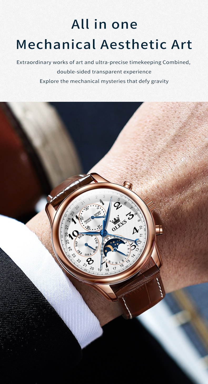 OLEVS 6667 Stylish Multi-functiom Water Resistant Casual Formal Mechanical Watch