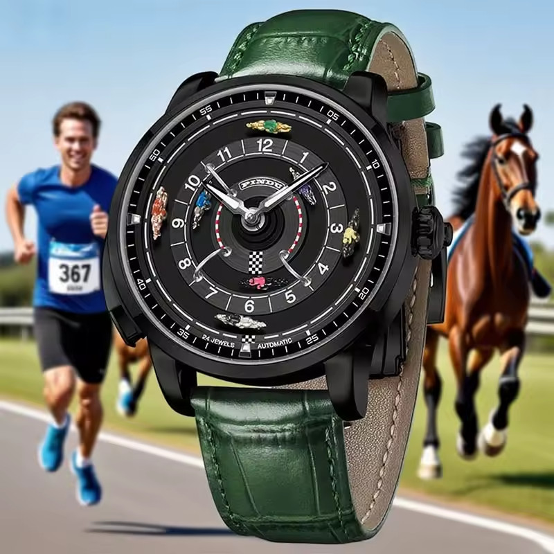 🔥USA🔥PINDU Men’s Mechanical Watch Horse Racing Green Dial Sapphire Glass P6652