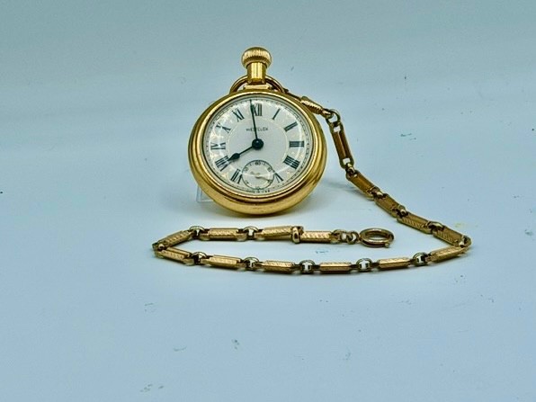 Westclox “The Conductor” Railroad Train Pocket Watch Wind-Up with original chain