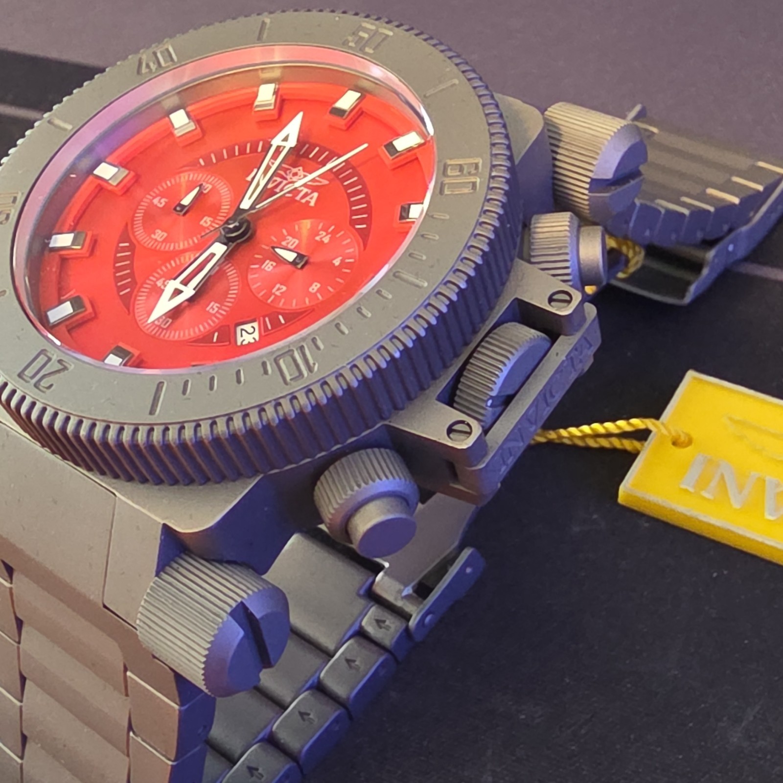 Invicta Coalition Forces 51mm Titanium Case and Band Red Dial Gray Bracelet 100M