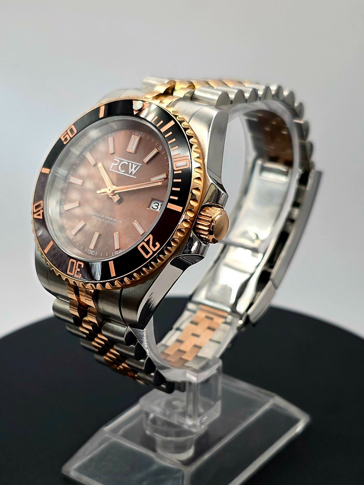 Precision Chrono Worx RB0921 Automatic SS/Rose Gold Dive Watch, NEW 40mm