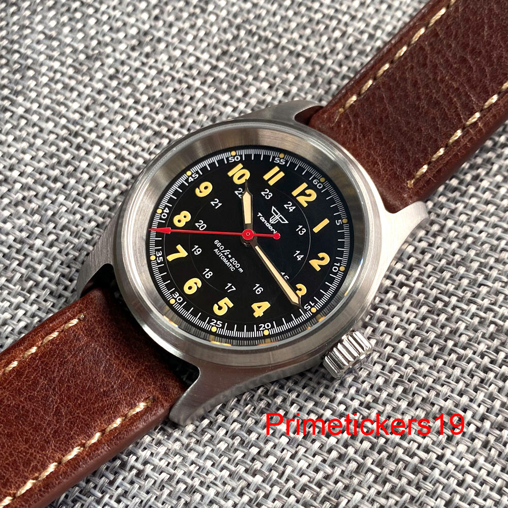 Tandorio 36mm Automatic Men Lady Pilot Watch Sapphire 20bar NH35A PT5000 Leather