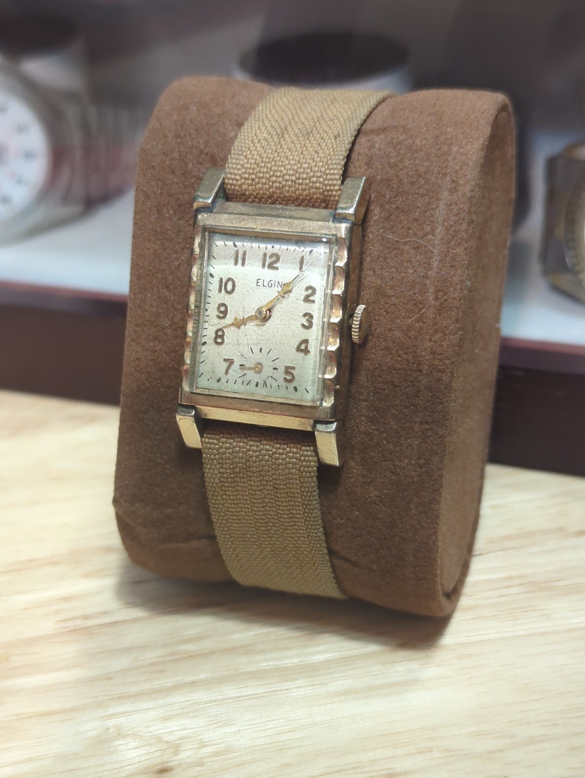1940s Elgin Fancy Case 558 Movement 10k Gold Filled Tank Watch Topps Nato Strap