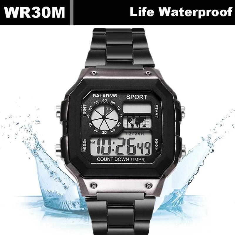MAYZHISU Classic Men’s Digital Watches Luxury Stainless Steel Strap Sport Watche