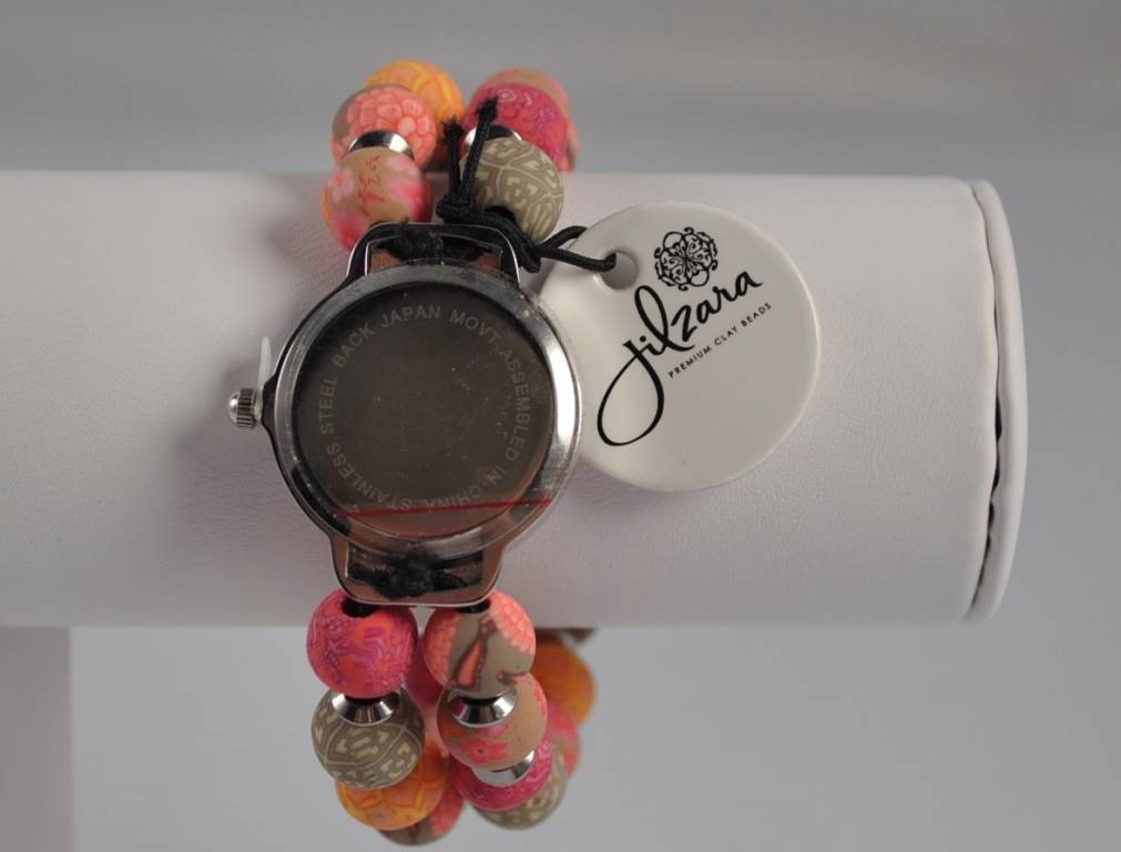 Jilzarah Southern Peach Round Watch Polymer Clay Beads Handcrafted Artisan G22