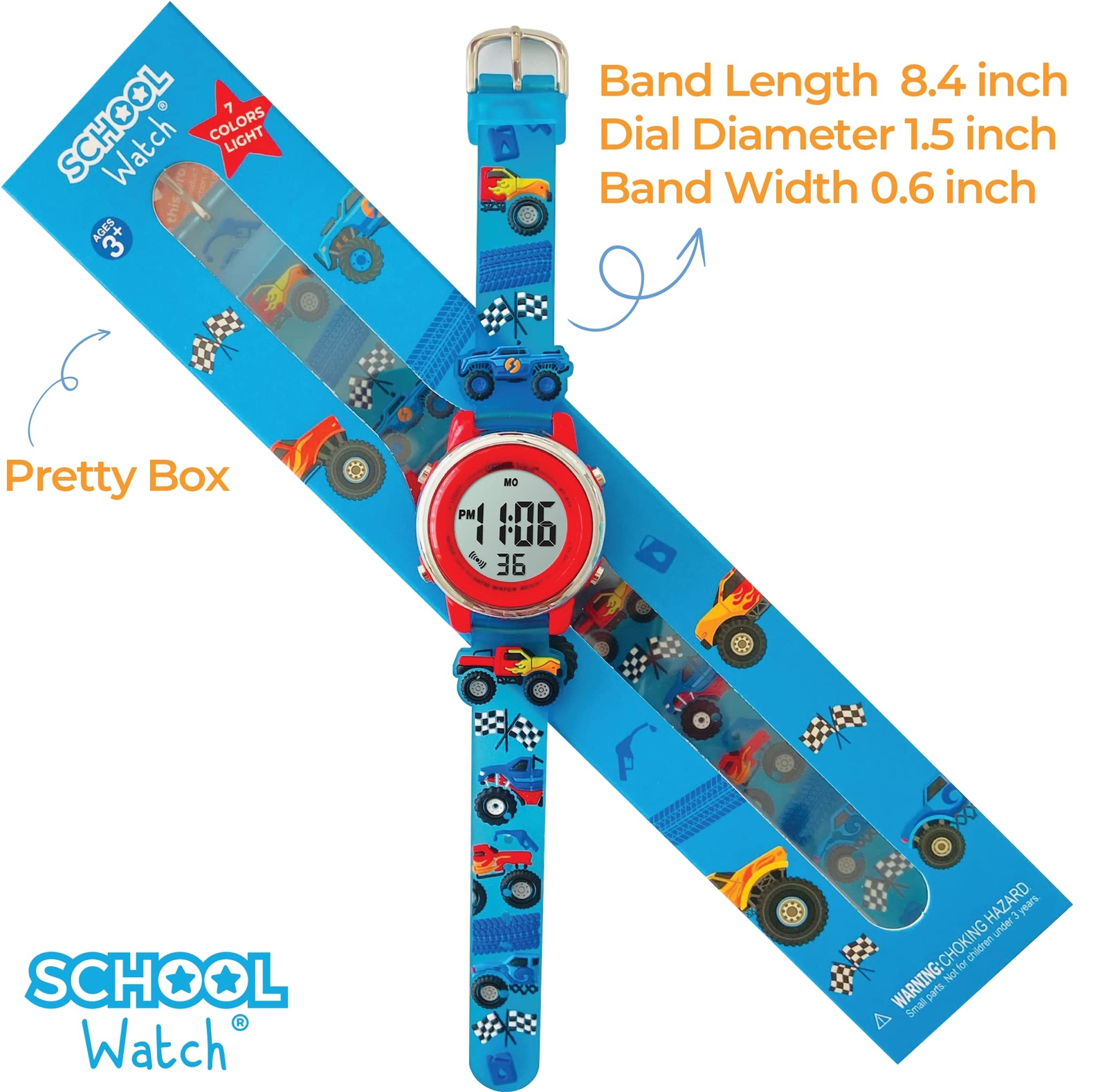 Monster Truck 3D Digital Light Up Watch for Boys – Waterproof School Watch